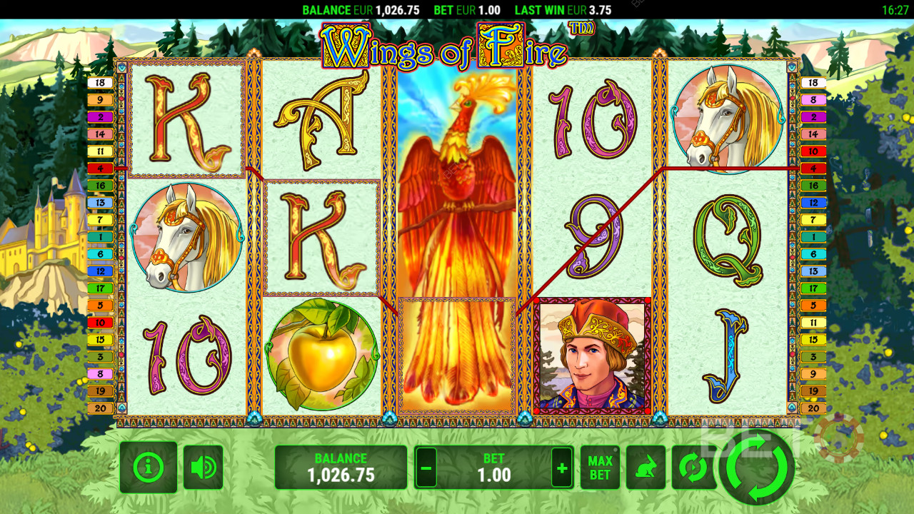 Vinn 2 000 gånger din insats i spelautomaten Wings of Fire!