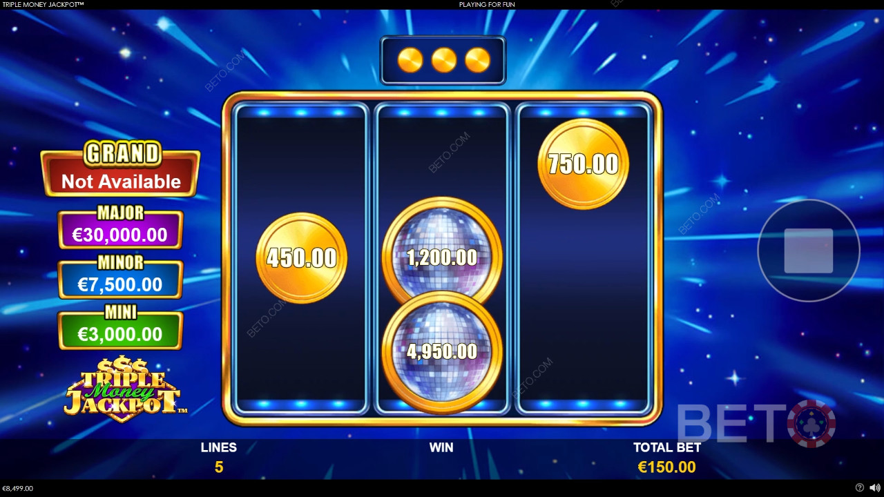 Bonusfunktioner förklaras i Triple Money Jackpot av Playtech