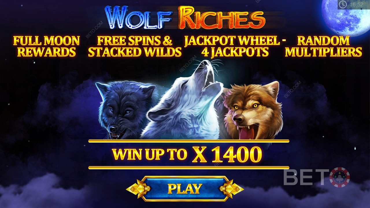 Free spins, multiplikatorer, jackpottar och Stacked Wilds i Wolf Riches slot