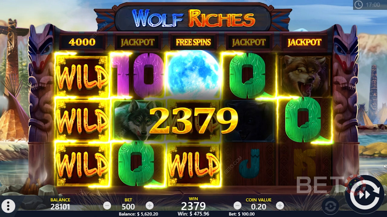 Free Spins och Wild-vinst i Wolf Riches online slot