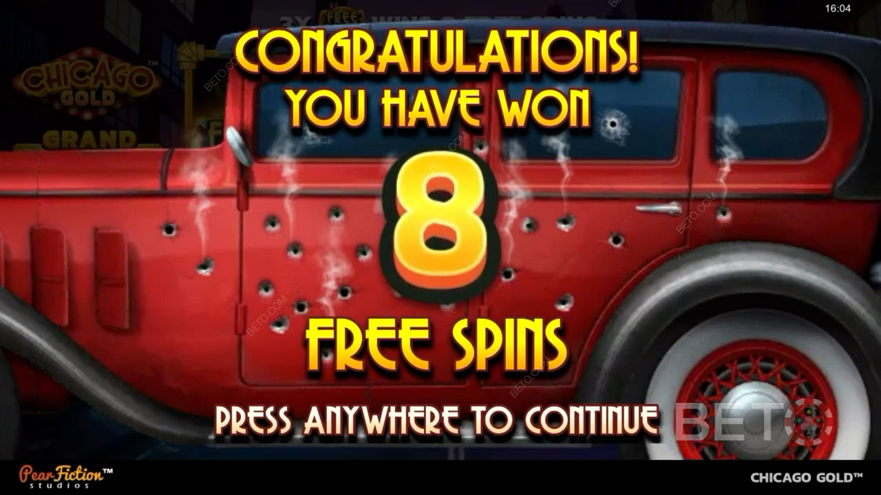 Njut av åtta 8 Free Spins i Chicago Gold slot