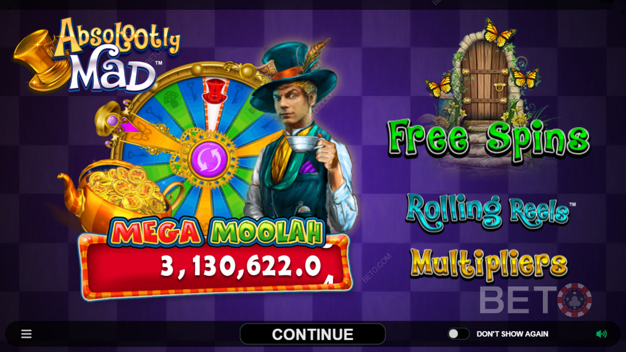 Njut av progressiva jackpottar och andra funktioner i Absolootly Mad: Mega Moolah video slot