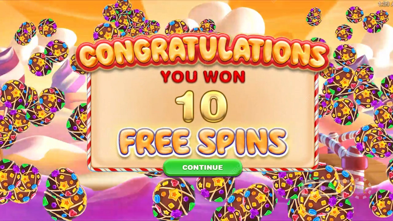Vinn free spins i Candyways Bonanza Megaways slot genom att landa 3 free spin-bonussymboler.