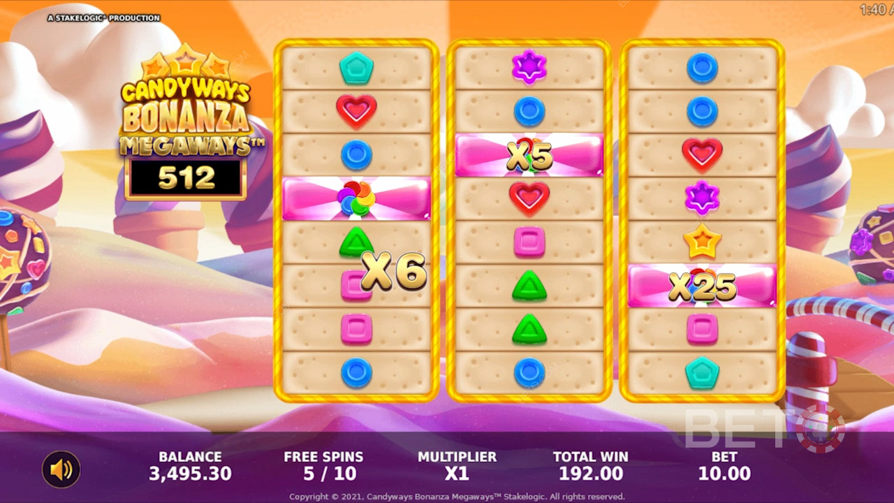 Njut av flera belönande funktioner i Candyways Bonanza Megaways online-slot.