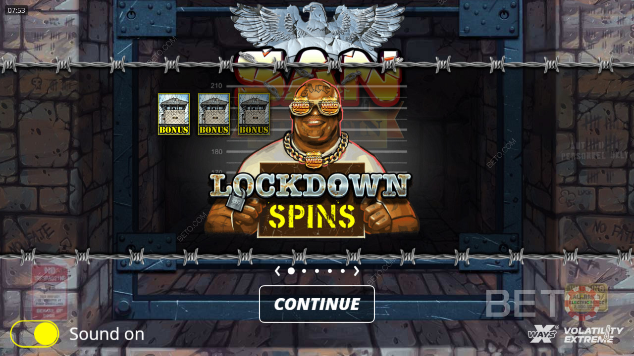 Aktivera free spins genom att få 3 bonussymboler i San Quentin xWays slot.
