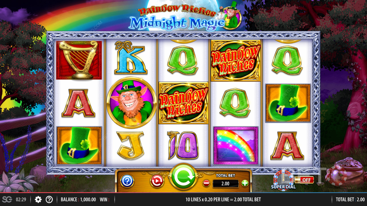 5x3 spelrutor i Rainbow Riches Midnight Magic