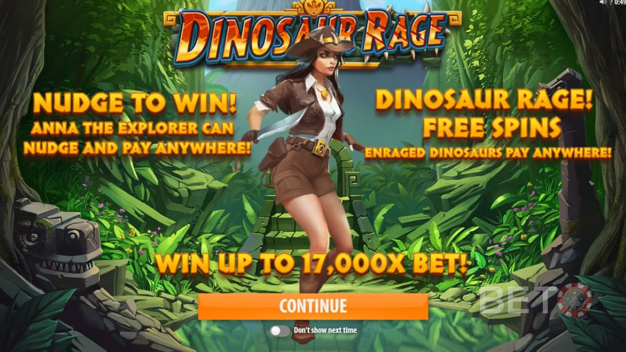 Dinosaur Rage från Quickspin - följ med Anna the Explorer tillbaka till juraåldern på jakt efter bonusskatter.