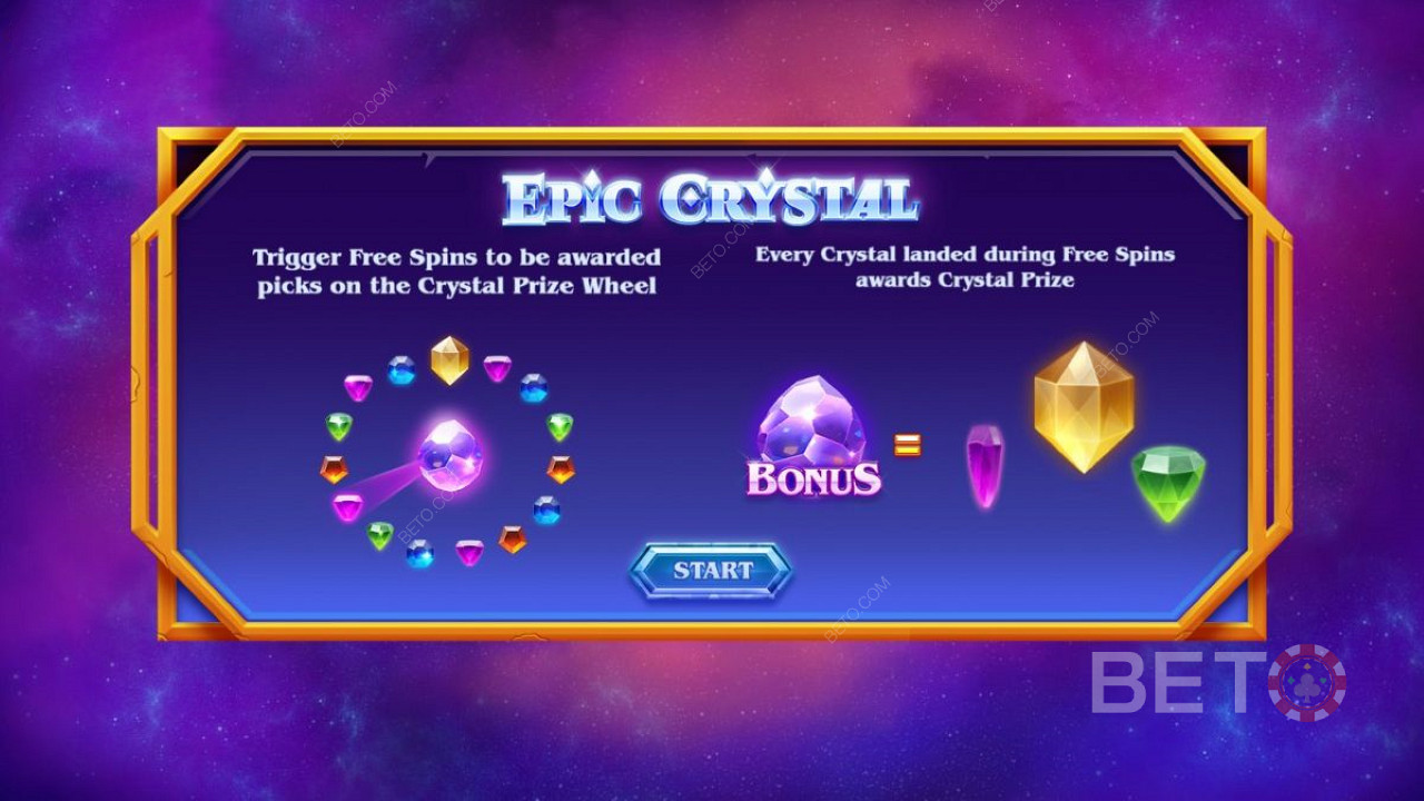 Introskärm i Epic Crystal - Bonus och free spins