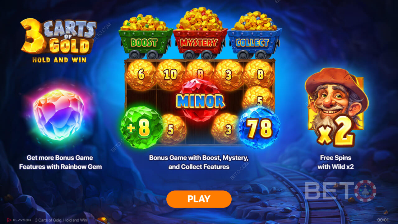 Bonusfunktioner förklarade i 3 Carts of Gold: Hold and Win av Playson