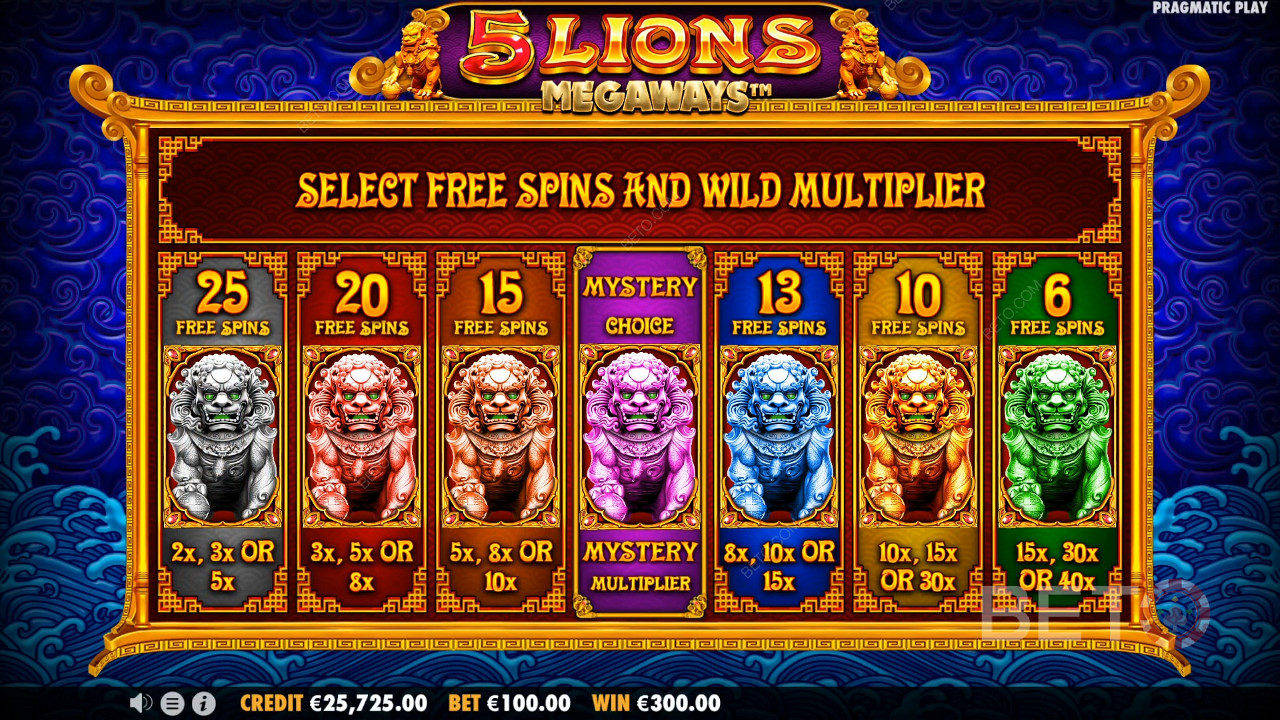 Välj önskat antal free spins och wild-multiplikatorvärden.