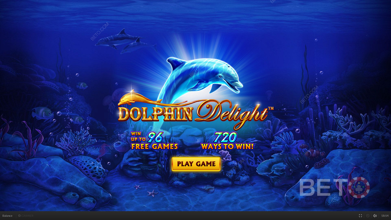 En söt delfin välkomnar dig när du startar Dolphin Delight.