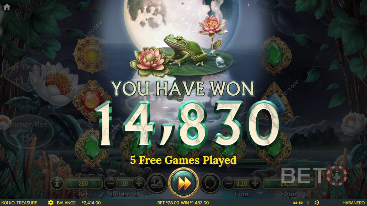 Vinn 1 682 gånger din insats i Koi Koi Treasure Slot Online!