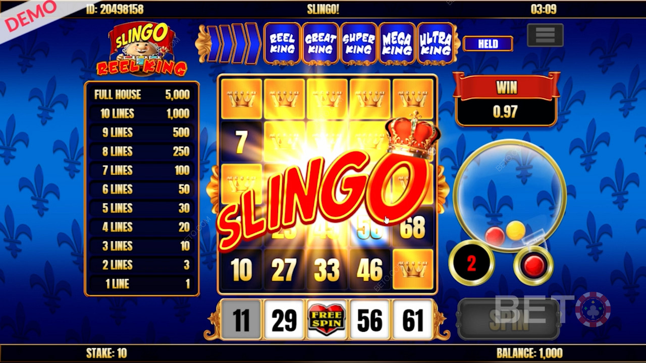Slingo i spelautomaten Slingo Reel King