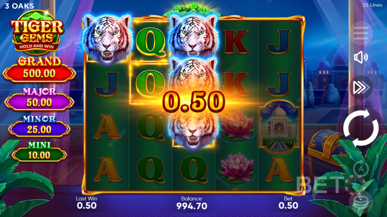 Vinn 1 560 gånger din insats i Tiger Gems Slot Machine!