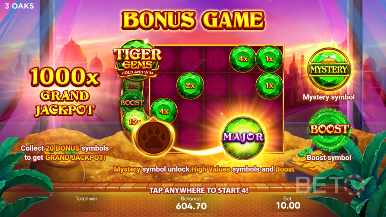 Bonusfunktioner förklaras i Tiger Gems av 3 Oaks Gaming