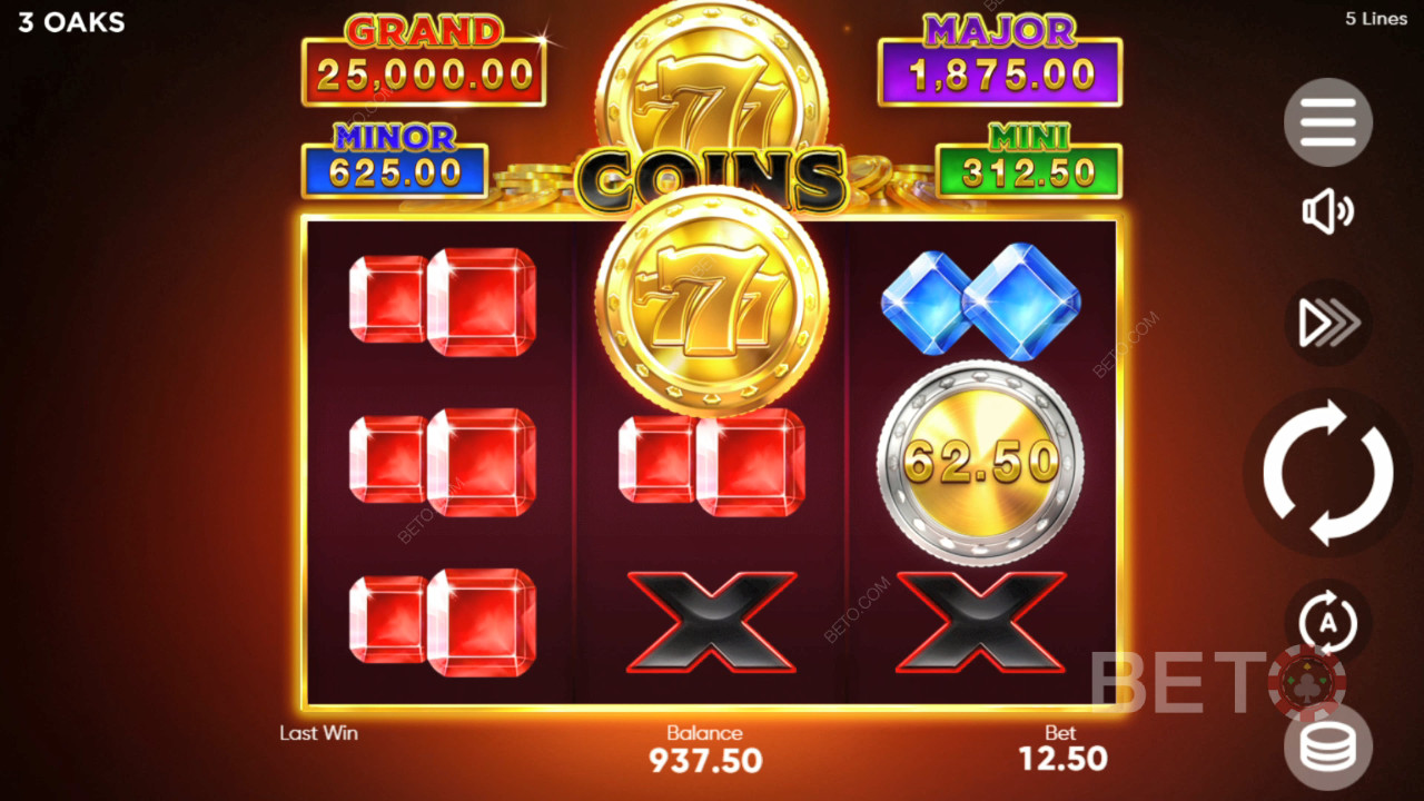 Vinn 6 000 gånger din insats i 777 Coins Video Slot!