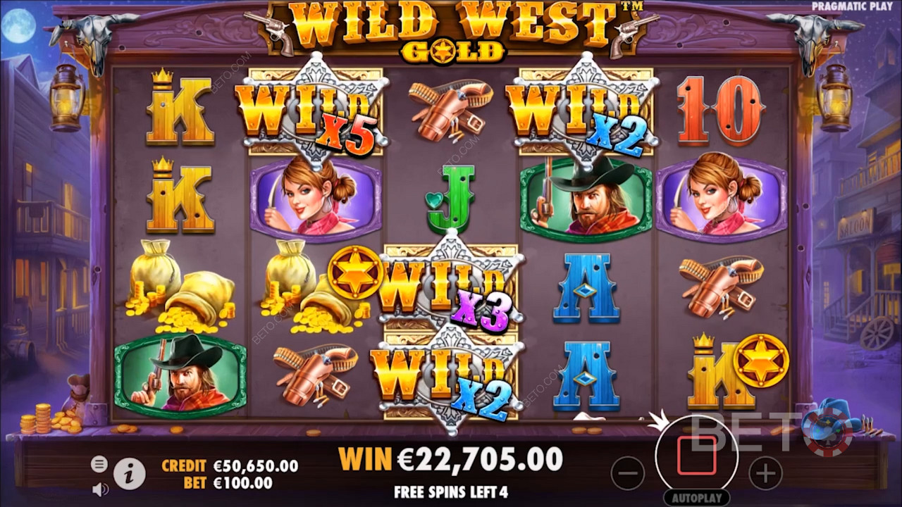 Wild-symboler i Wild West Gold slot kommer med multiplikatorer