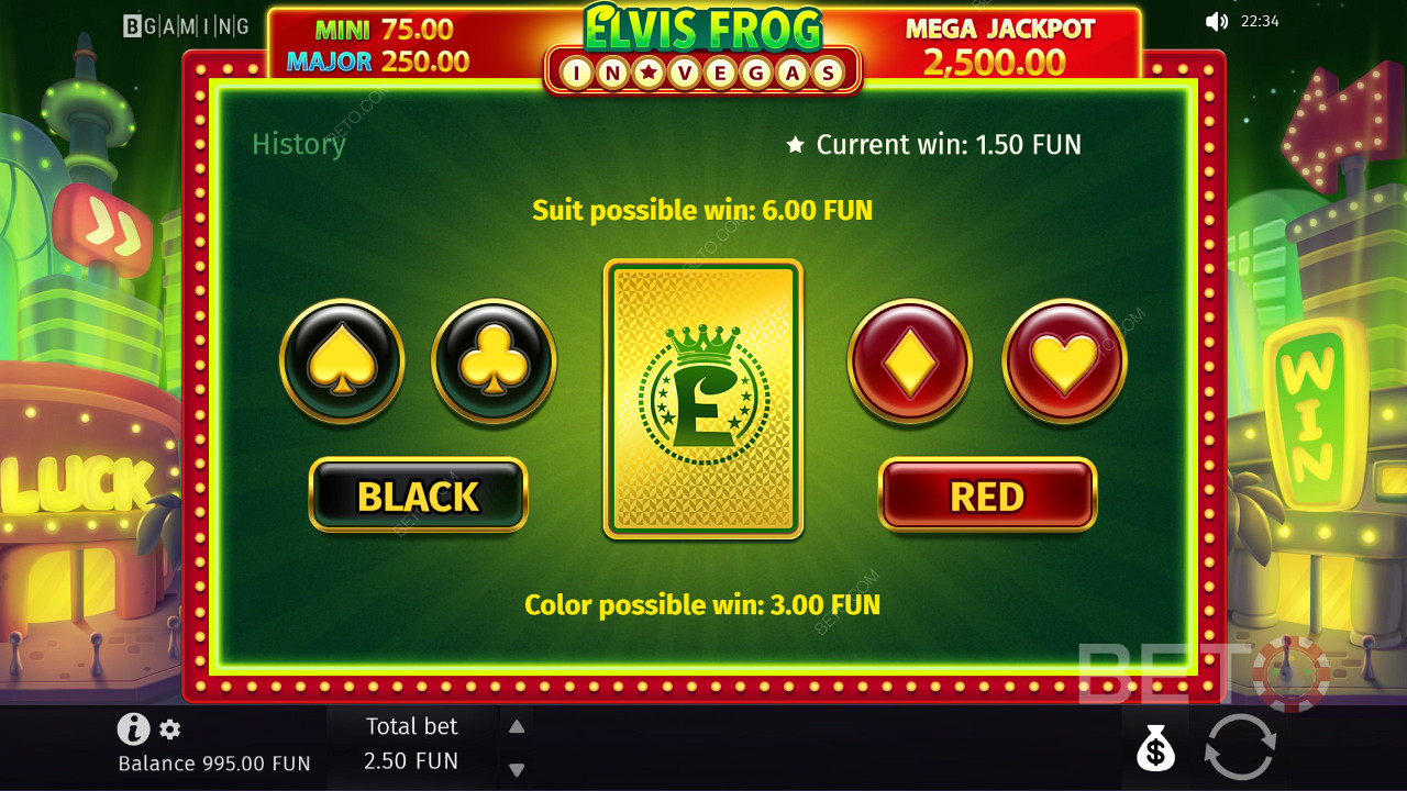 Gissa rätt färg/färg för att dubbla/fyrdubbla dina vinster med "Gamble".