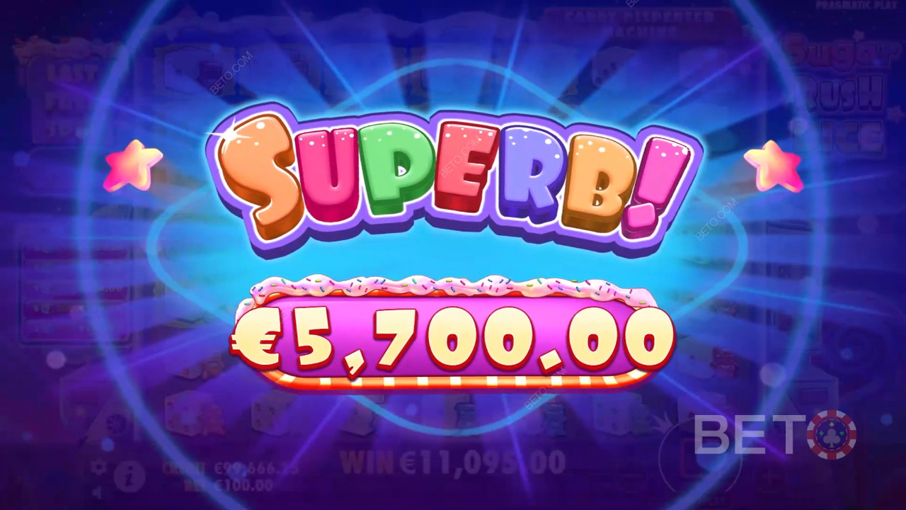 Vinn 5 000 gånger din insats i Sugar Rush Dice Video Slot!