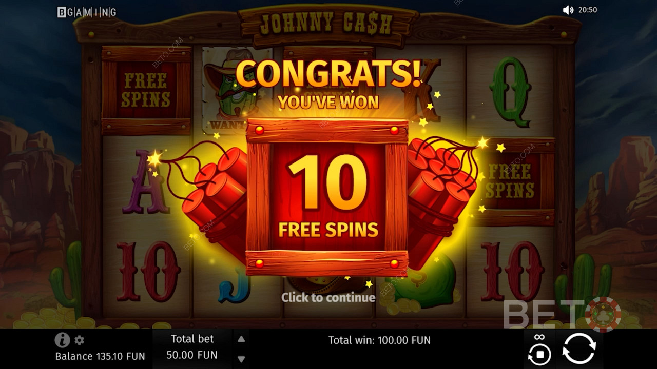 Vinnande belönande Free Spins i Johnny Cash