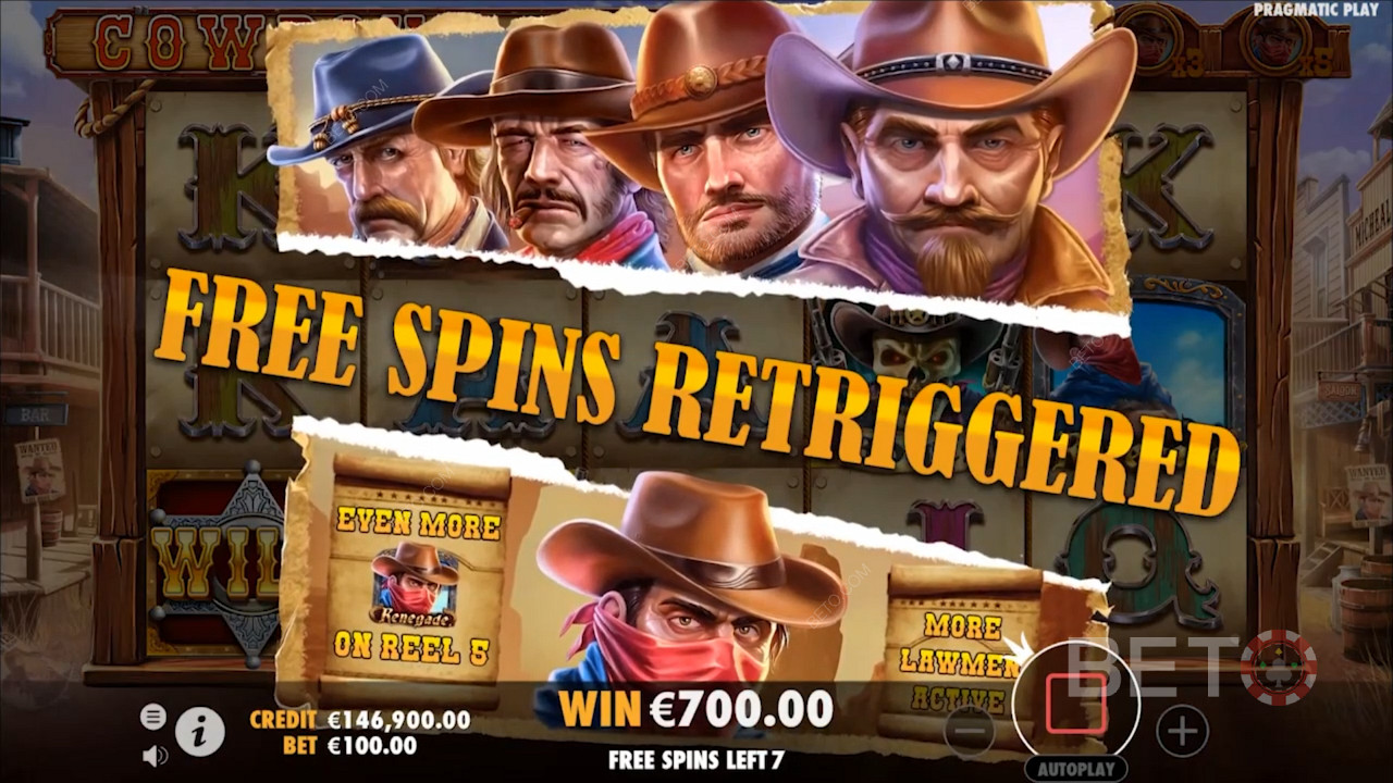 Spela bland vilda cowboys och vinn kontantpriser i spelautomaten Cowboys Gold.