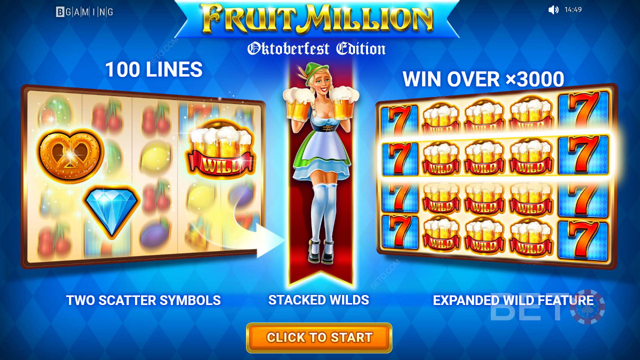 Spela på en slot med 100 linjer och vinn upp till 3000x din insats i Fruit Million.