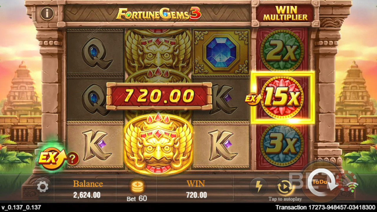 Vinn 10,125 gånger din insats i Fortune Gems 3 Slot Online!