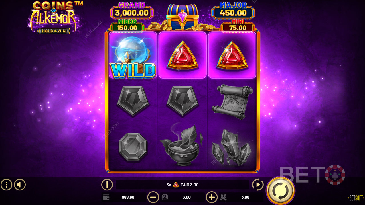 Bonusfunktioner förklarade i Coins of Alkemor - Hold & Win by Betsoft