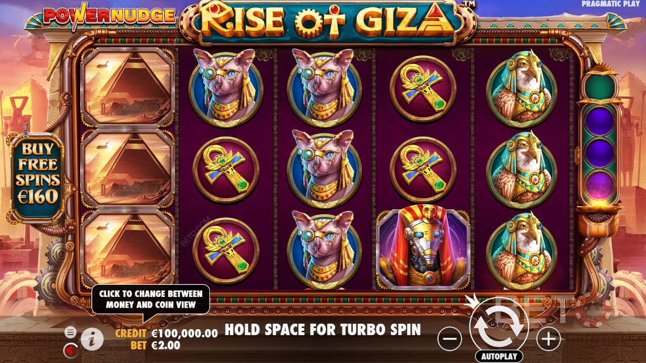 Betala 80x av din insats och köp Free Spins i Rise of Giza PowerNudge spelautomat.