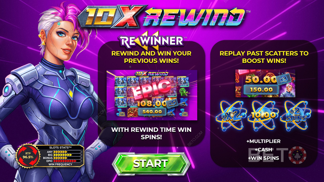 10x Rewind slot som låter dig spola tillbaka och njuta av dina tidigare vinster.