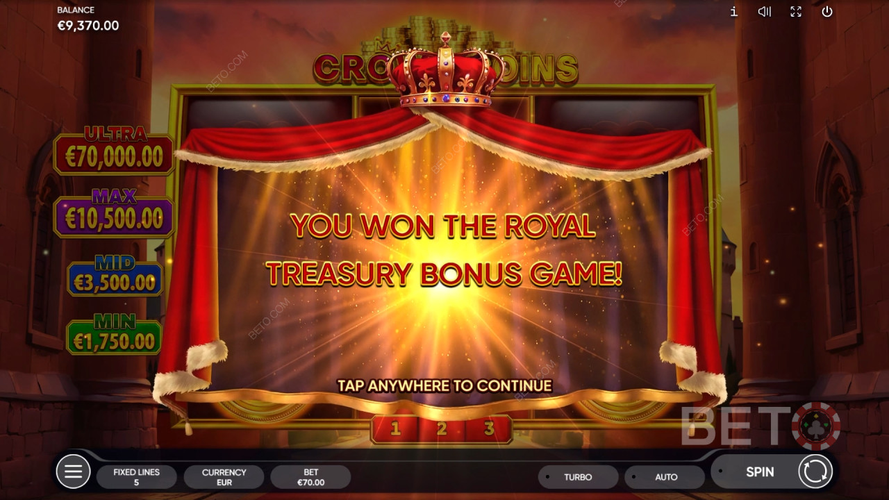 Vinn 2 500 gånger din insats i Crown Coins Slot Online!