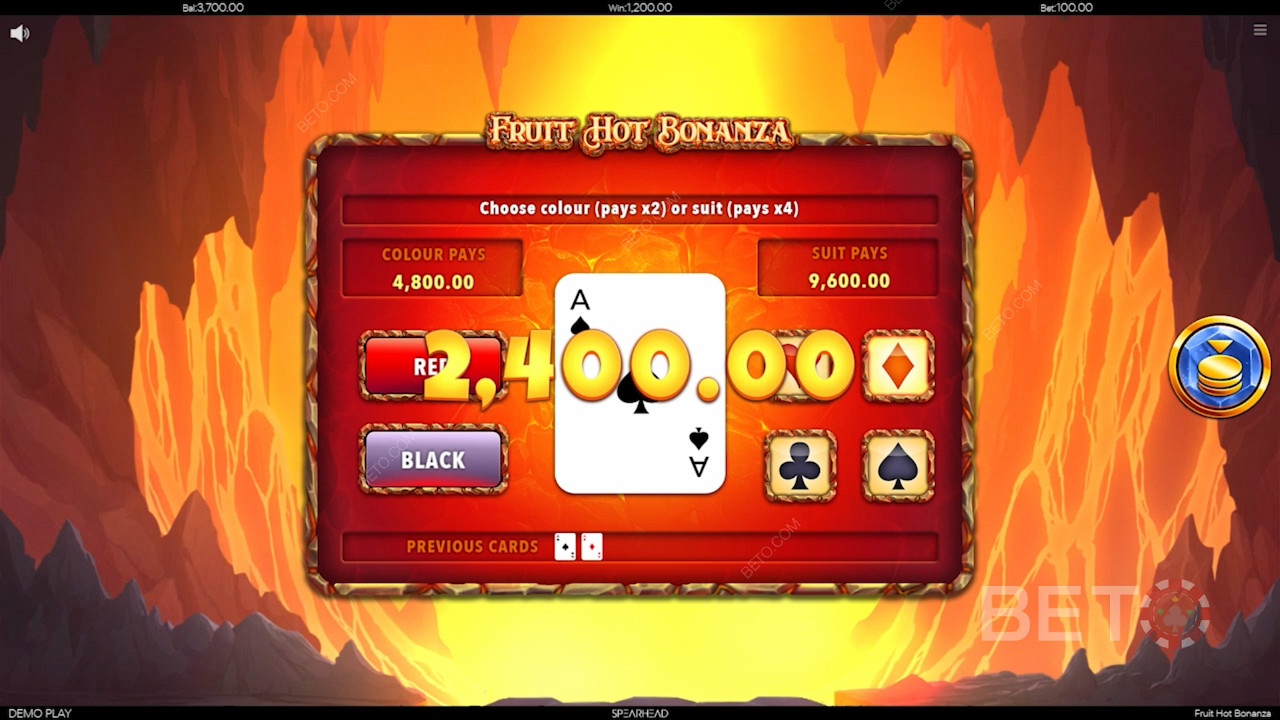 Spela Fruit Hot Bonanza och prova gamble-funktionen