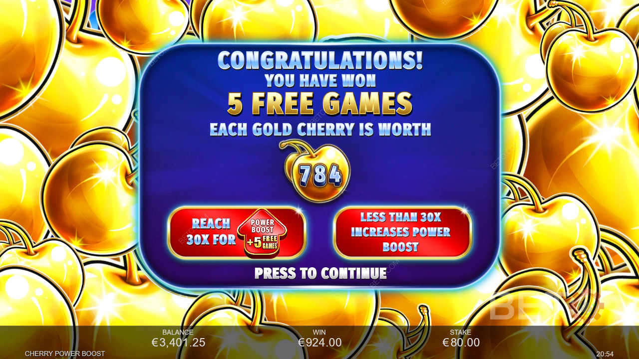 Vinn 2 500 gånger din insats i Cherry Power Boost Online Slot!