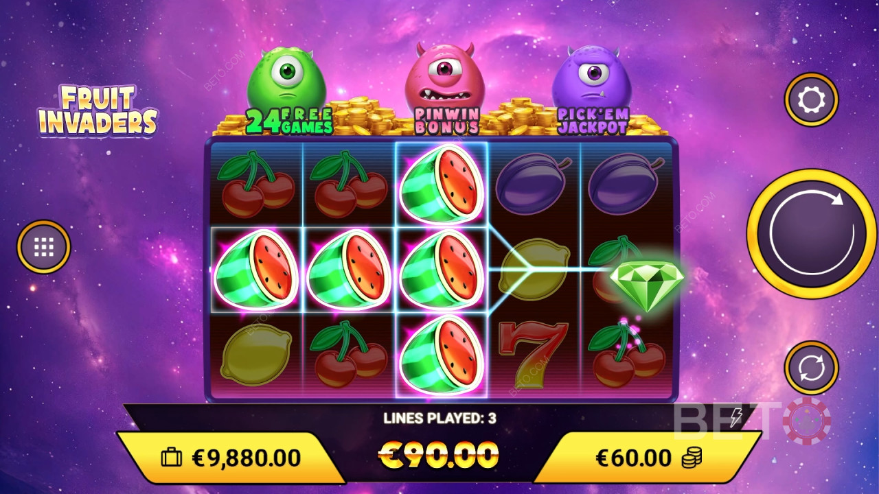 Vinn 1 200 gånger din insats i Fruit Invaders Slot Online!