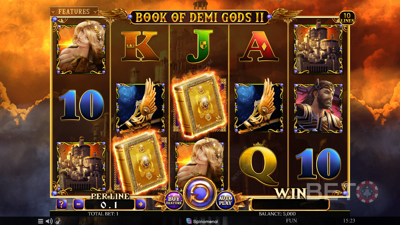 Book of Demi Gods 2 slot med free spins, Wilds, respins och flera andra funktioner.