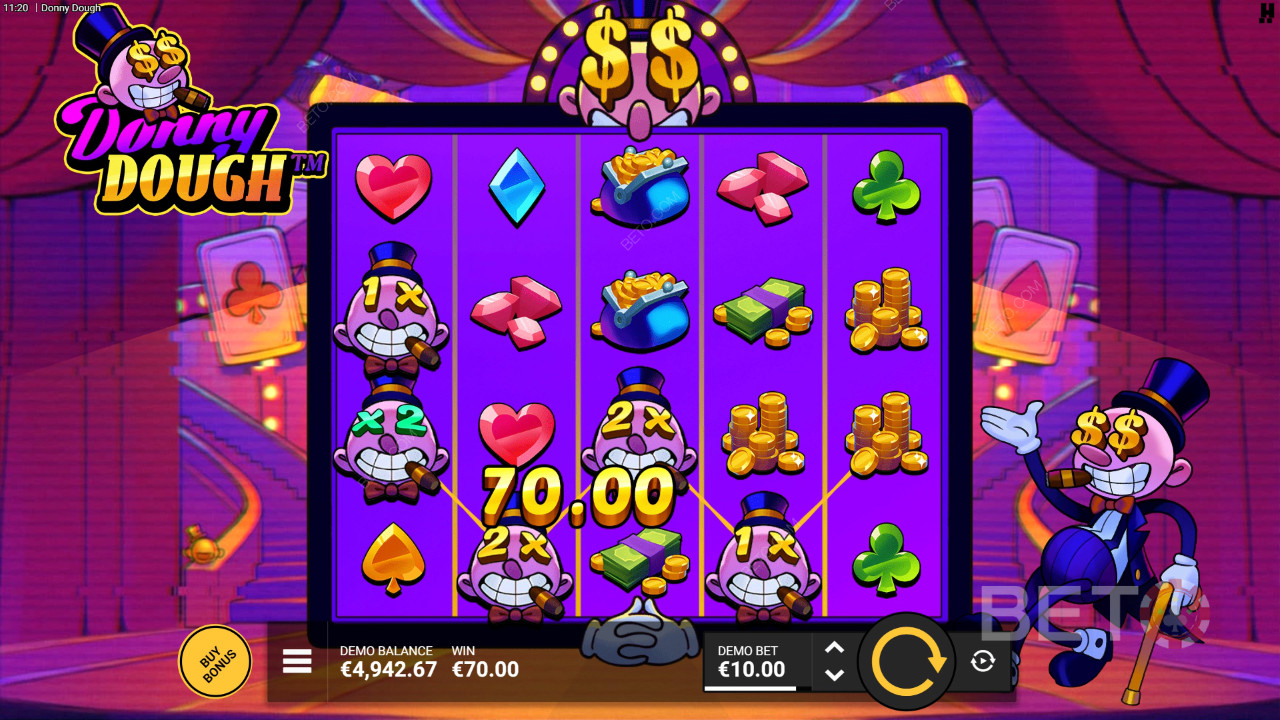 Vinn 10 000 gånger din insats i spelautomaten Donny Dough!
