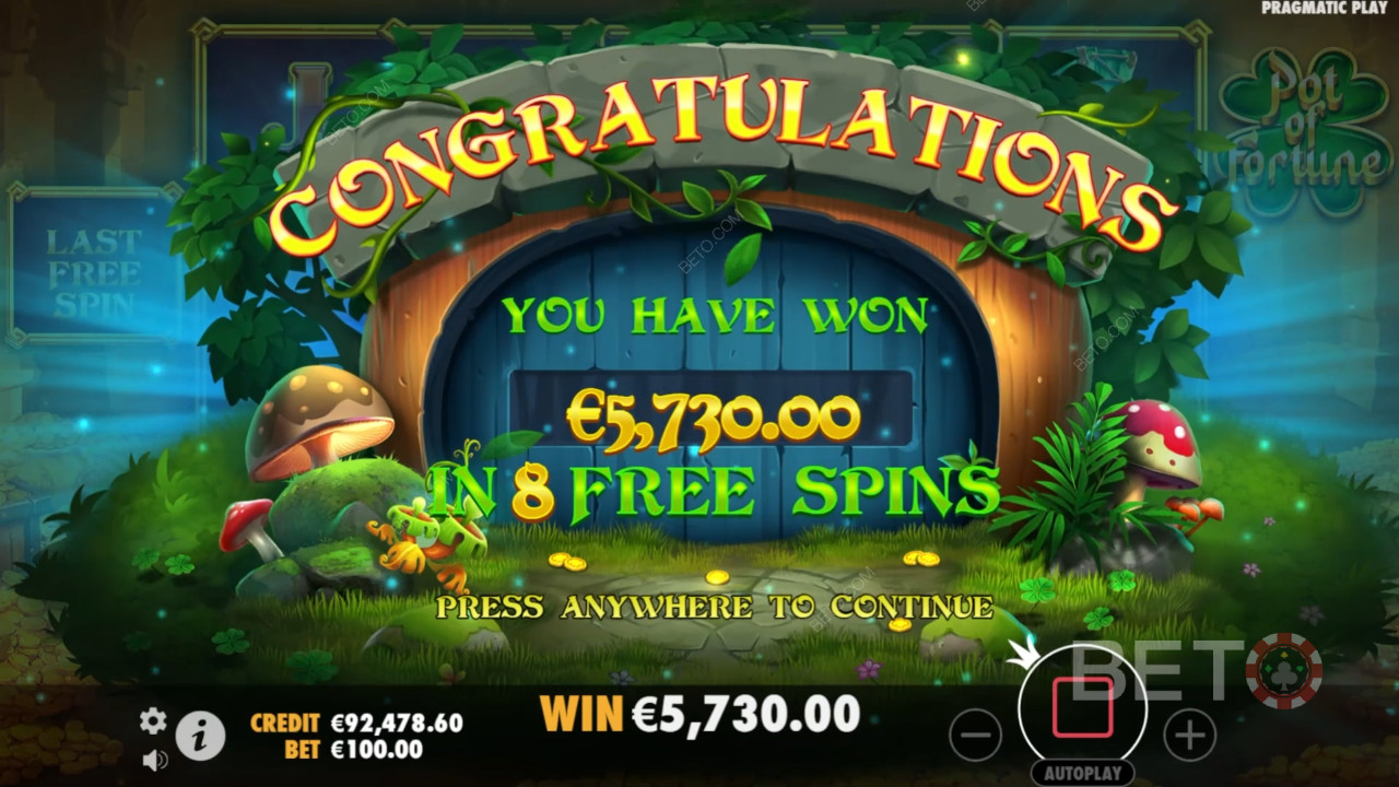 Vinn 5 000 gånger din insats i Pot of Fortune-spelautomaten!