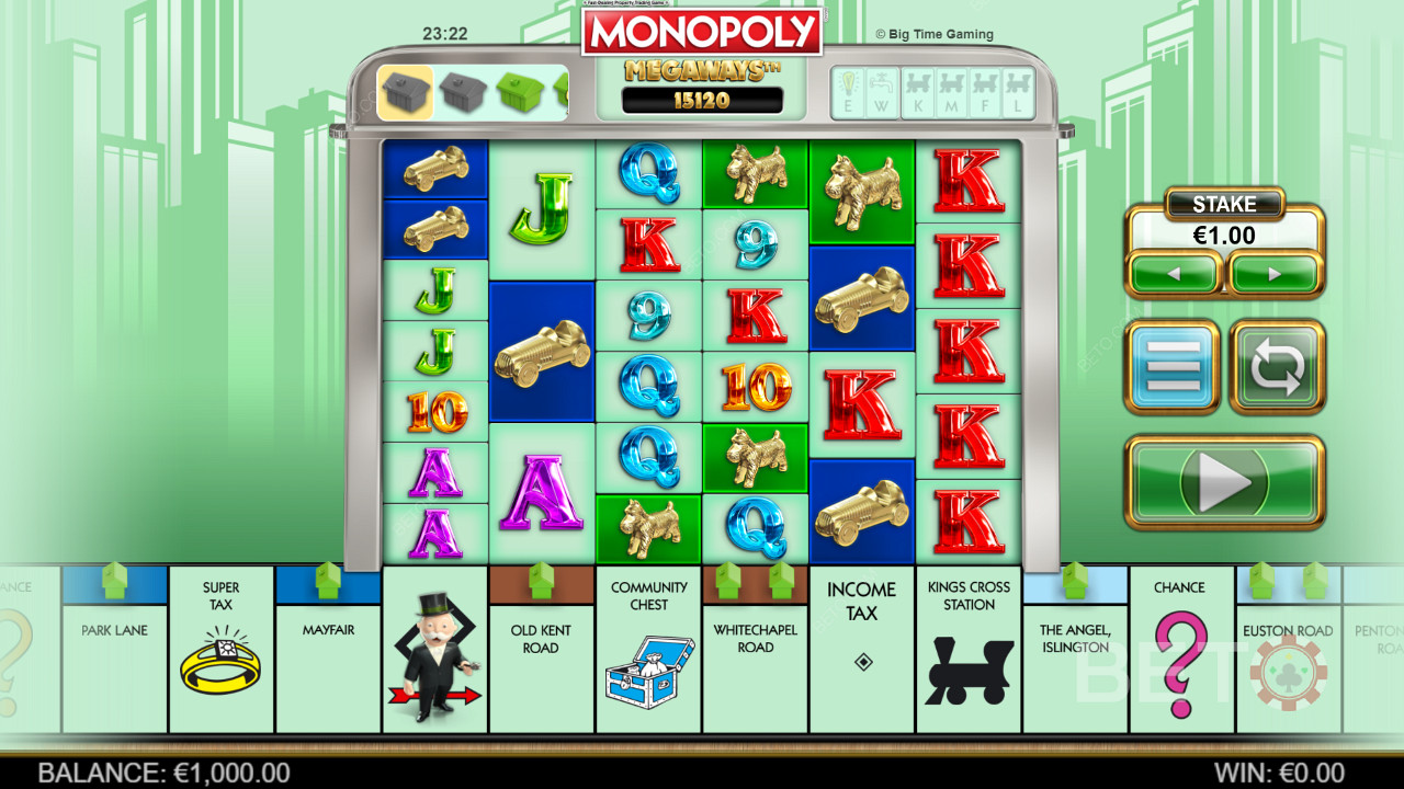 Megaways spelplan i Monopoly Megaways