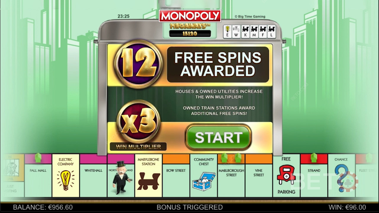 Free Spins-funktion och andra boosters i Monopoly Megaways