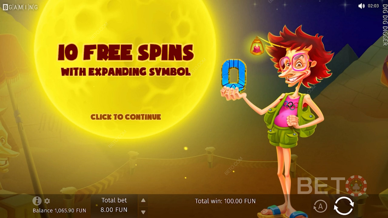 När du aktiverar bonusrundan Free Spins får du 10 free spins.