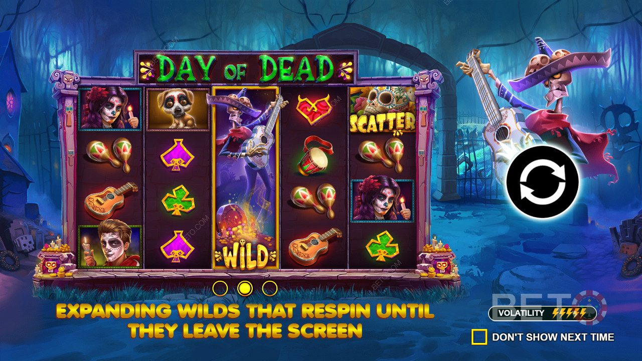 Njut av Walking Wilds i Day of Dead online slot
