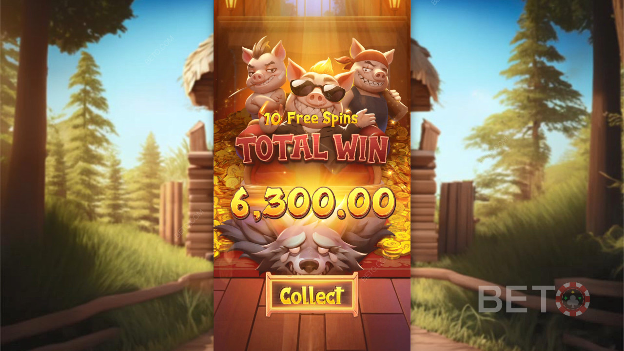 Vinn 2 500 gånger din insats i spelautomaten Three Crazy Piggies!
