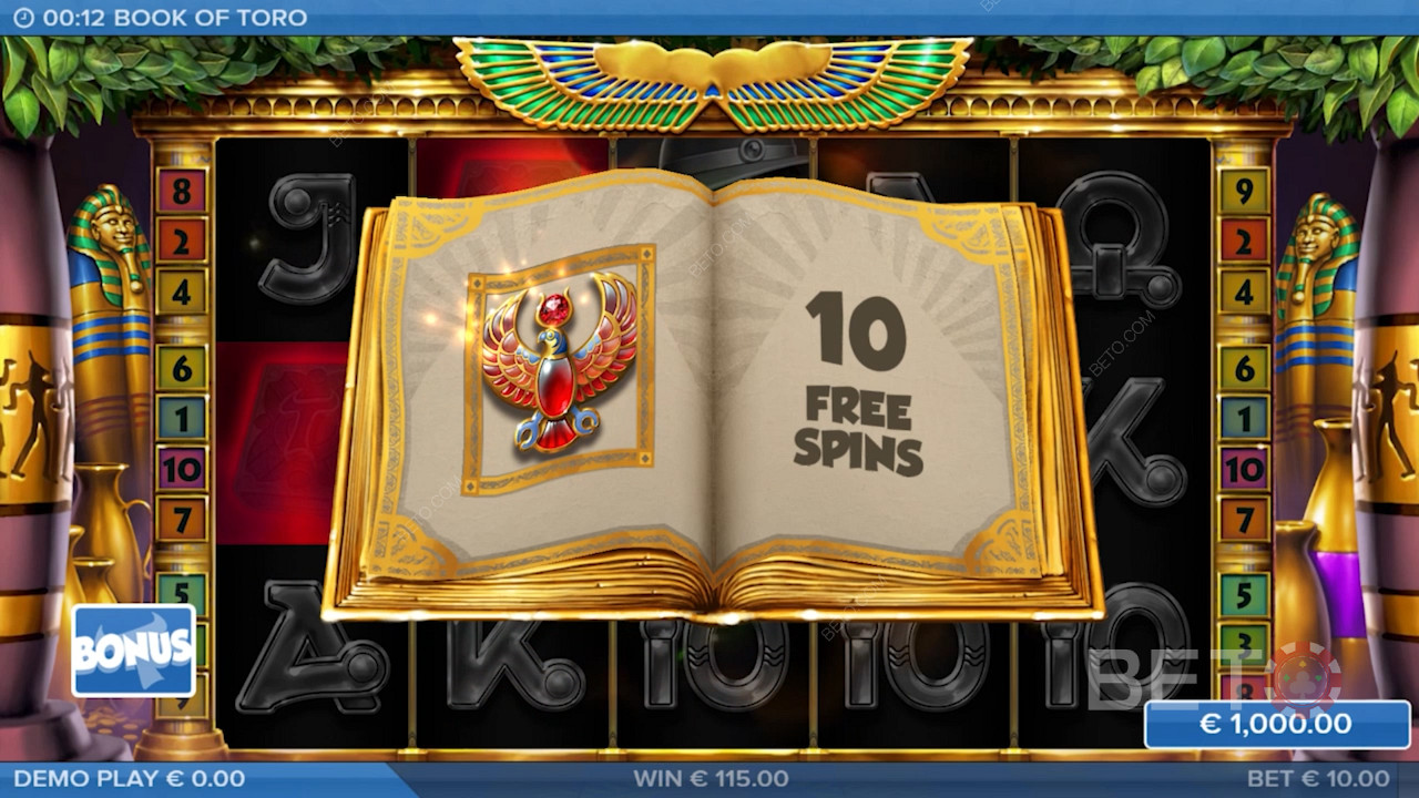 Få 3 scatters och få 10 Free Spins i Book of Toro slot