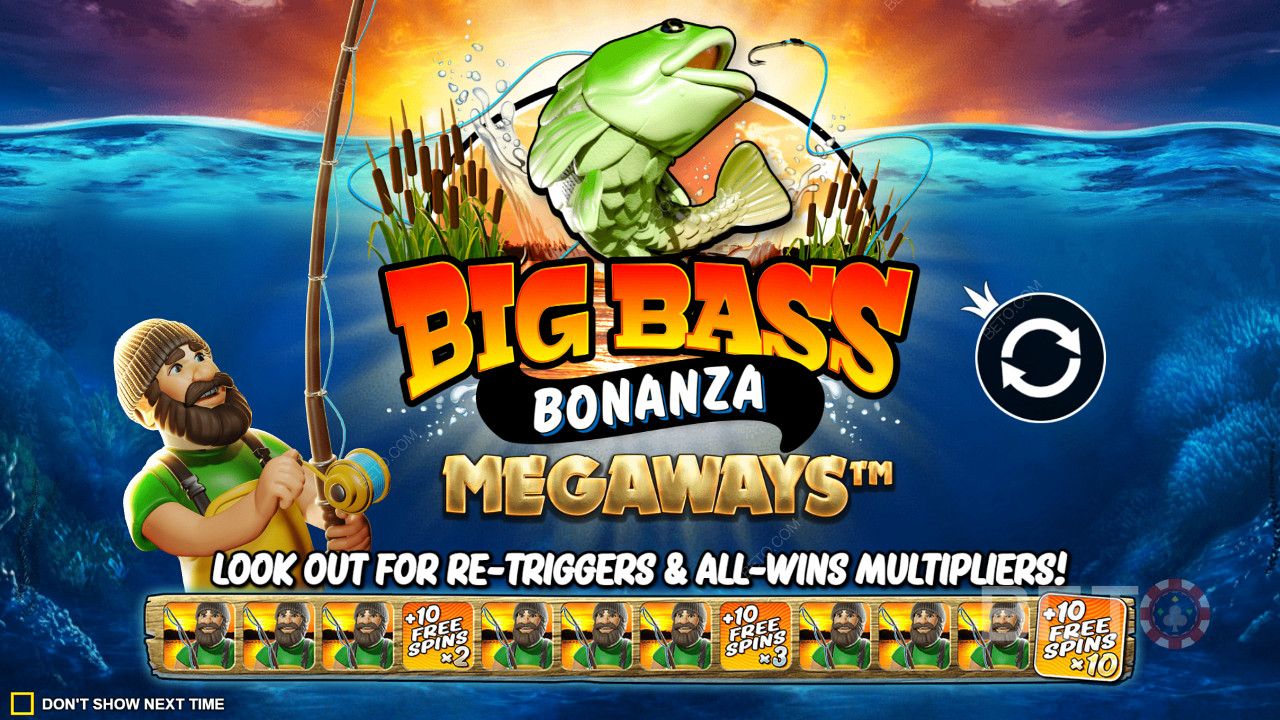 Njut av retriggers med free spins och vinstmultiplikatorer i spelautomaten Big Bass Bonanza Megaways.