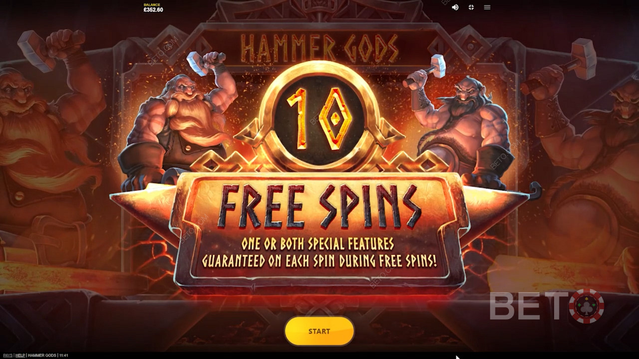 Njut av 10 Free Spins i Hammer Gods spelautomat