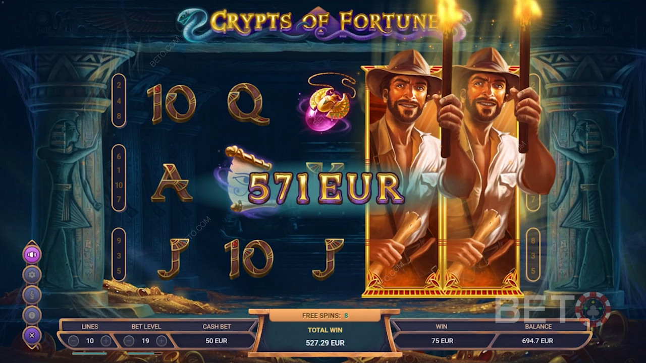 Njut av expanderande symboler i Free Spins i Crypts of Fortune slot
