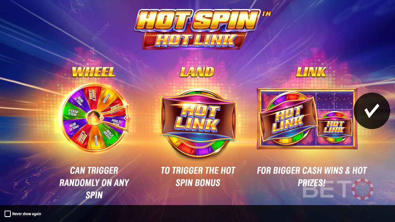 Hot Spin Hot Links introskärm med information om dess boosters