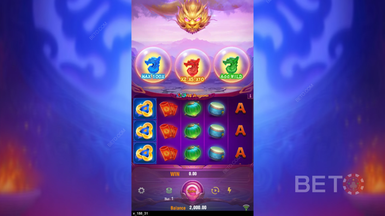 Vinn 10 000 gånger din insats i 3 Pot Dragons Online Slot!