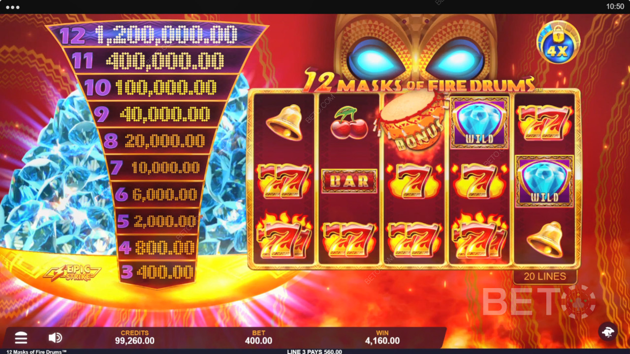 12 Masks of Fire Drums Review av BETO Slots