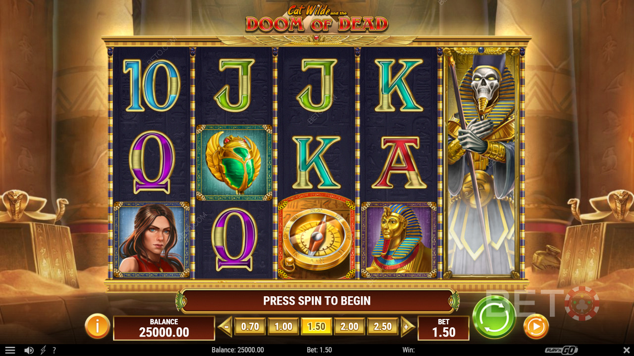 Njut av det egyptiska temat i Cat Wilde and the Doom of Dead online slot.